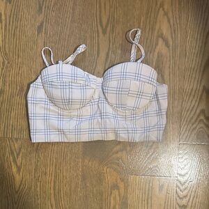 Olivaceous White and Blue Plaid Crop Top